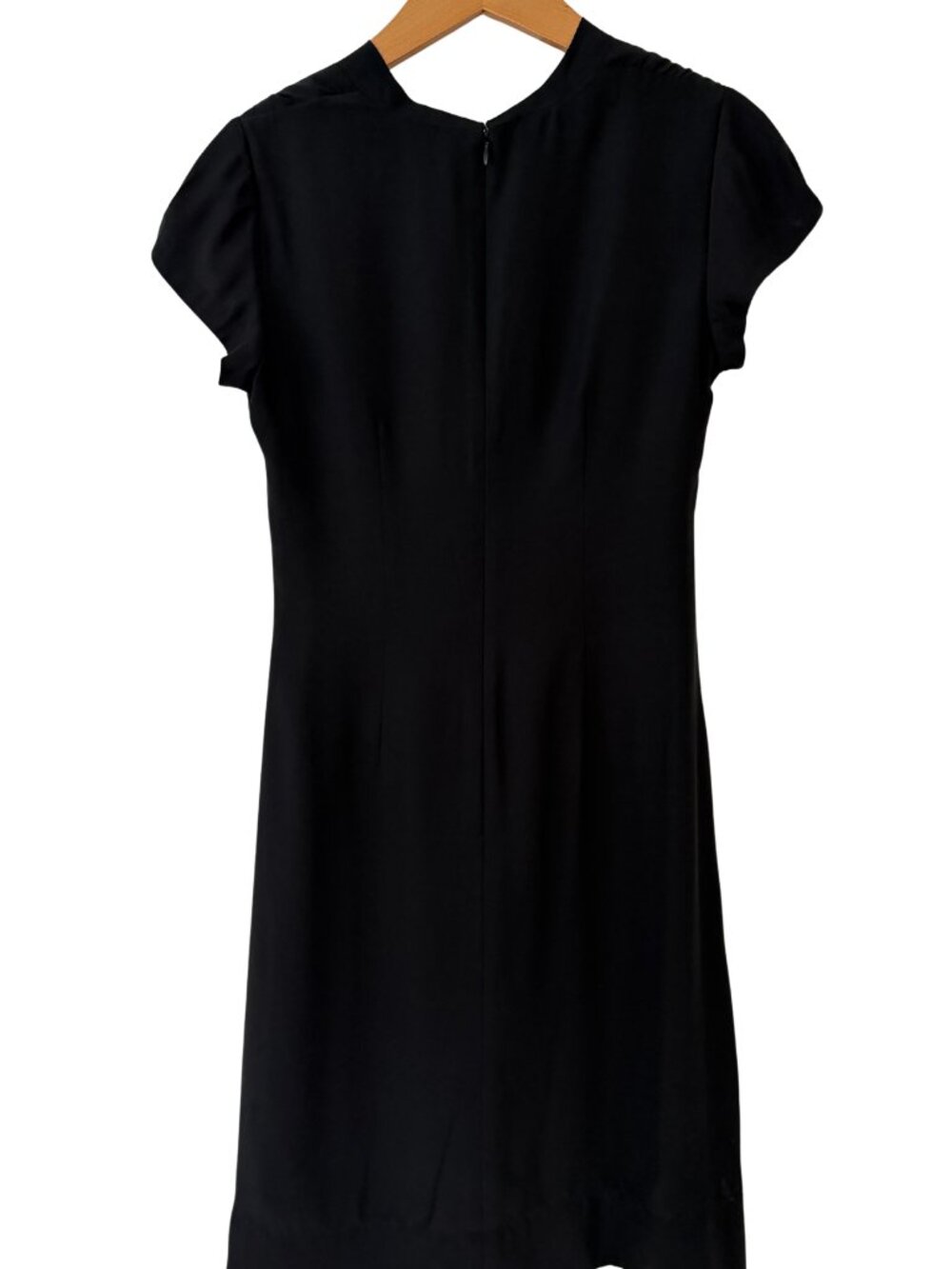 Banana Republic Black 100% Silk Twist Front Sheath Dress 6 - Picture 2 of 7